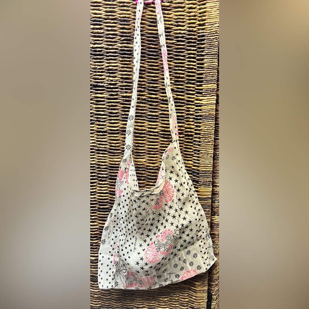 Free People - Pink and Black Patterned Shoulder Bag- Thin Gauze type material‎